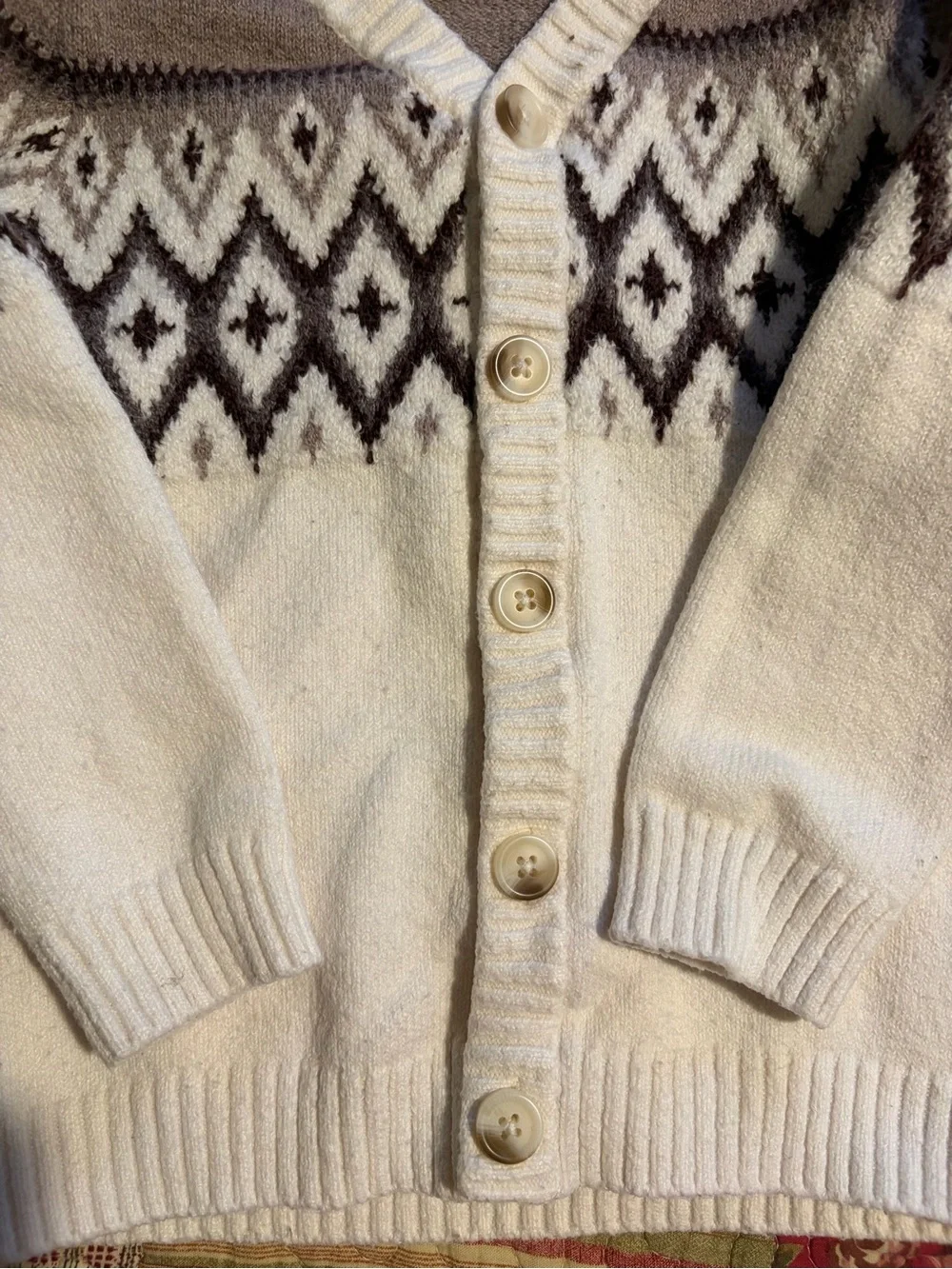 Old Navy Cream & Taupe Fair Isle Button Cardigan